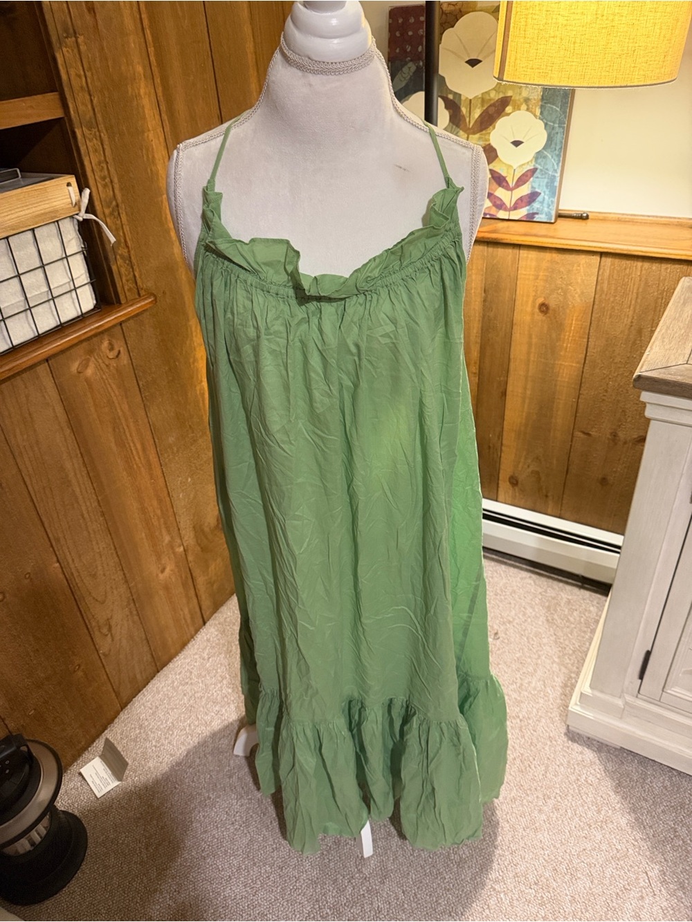 J. Crew Green Ruffled Spaghetti-Strap Cotton Swim Cover Up Women’s Maxi Dress
